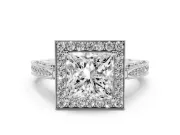 Princess Cut Vintage Milgrain Halo Engagement Ring Setting | Side Stones and Pave | Platinum