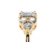Asscher Cut Cluster Side Stone Engagement Ring Setting | Plain Band | Yellow Gold