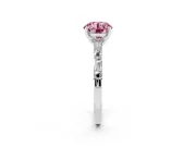 Fancy Pink Round Cut Diamond Solitaire Set in Silver with Side Baguettes and Channel Set Band