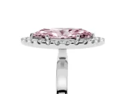 Fancy Pink Marquise Cut Diamond Halo Solitaire Ring Set in White gold with Pavé Band and Prong Setting