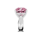 Fancy Pink Cushion Cut Diamond Solitaire Twisted Band Ring Set in Platinum with Accent Stones and Prong Setting