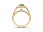 Fancy Green Pear Cut Diamond Halo Pavé Split Shank Ring Set in Yellow gold with Prong Setting