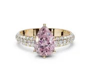 Pear-Shaped Domed Pavé Engagement Ring Setting for a Fancy Pink Lab-Grown Diamond | Yellow Gold