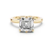 Asscher Cut Diamond Solitaire Engagement Ring Set in Yellow gold with Slim Tapered Solitaire Band