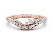 Round Diamond Curved Wedding Band Set in Rose gold with Pavé Shared Prong Setting