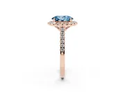 Oval Raised Halo Engagement Ring Setting for a Fancy Blue Lab-Grown Diamond | Pave Band | Rose Gold