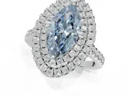 Marquise Double Halo Engagement Ring Setting for a Fancy Blue Lab-Grown Diamond | Pave Shoulders | Sterling Silver