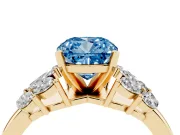 Cushion Cut Leaf Cluster Engagement Ring Setting for a Fancy Blue Lab-Grown Diamond | Yellow Gold