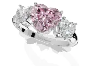 Heart-Shaped 3 Stone Engagement Ring Setting for a Fancy Pink Lab-Grown Diamond | Sterling Silver - Design NV-24895