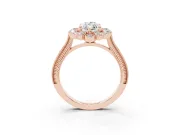 Marquise Vintage Scalloped Halo Engagement Ring Setting | Milgrain Pavé Band | Rose Gold
