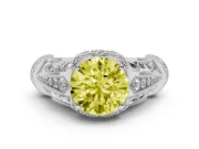 Round Vintage Milgrain Engagement Ring Setting for a Fancy Yellow Lab-Grown Diamond | Hidden Halo | Platinum