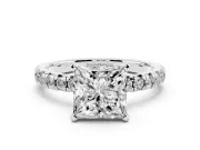 Princess Cut Diamond Solitaire Pavé Engagement Ring Set in Silver with Round Band and Prong Setting