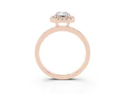 Emerald Cut Diamond Halo Solitaire Ring Set in Rose gold with Pavé Band and Prong Setting