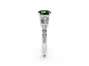 Fancy Green Round Cut Diamond Engagement Ring Set in Platinum with Baguette Side Stones and Channel Set Band