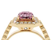 Emerald Cut Graduated Milgrain Halo Engagement Ring Setting for a Fancy Pink Lab-Grown Diamond | Yellow Gold
