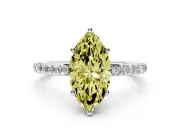 Fancy Yellow Marquise Cut Diamond Pavé Band Ring Set in Silver with Prong-Set Center Stone