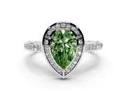 Fancy Green Pear Cut Diamond Halo Pavé Split Shank Ring Set in Platinum with Prong Setting