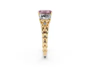 Emerald Cut Three Stone Engagement Ring Setting for a Fancy Pink Lab-Grown Diamond | Braided Band | Yellow Gold