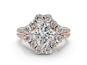 Princess Cut Large Accent Halo Engagement Ring Setting | Graduated Pavé | Rose Gold