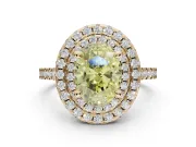 Canary Yellow Oval Lab-Grown Diamond Double Halo Statement Ring Set in Yellow Gold with Pavé Band