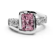 Fancy Pink Radiant Cut Diamond Bezel Bypass Ring Set in Platinum with Round Accents
