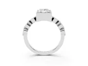 Princess Cut Diamond Vintage-Inspired Milgrain Ring Set in Platinum with Marquise Stations of Round Accents