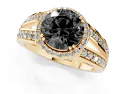 Round Halo Engagement Ring Setting for a Black Center | Two-Row Pavé Split Shank | Yellow Gold
