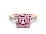 Asscher Cut Hidden Halo Pave Engagement Ring Setting for a Fancy Pink Lab-Grown Diamond | Claw Prongs | Rose Gold