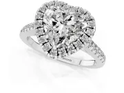 Heart-Shaped Raised Halo Engagement Ring Setting | Pave Band | White Gold