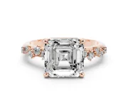 Asscher Cut Graduated Accent Engagement Ring Setting | Scattered Shoulders | Rose Gold