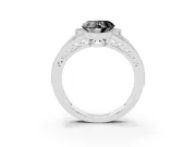 Fancy Black Heart Cut Diamond Halo Ring Set in Platinum with Accent Split Shank and Prong Setting