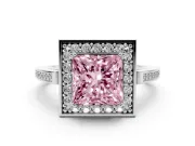 Princess Cut Halo Engagement Ring Setting for a Fancy Pink Lab-Grown Diamond | Polished Halo Rim | Platinum
