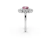 Princess Cut Floral Halo Engagement Ring Setting for a Fancy Pink Lab-Grown Diamond | Plain Band | Sterling Silver