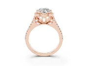Round Petal Frame Floral Halo Engagement Ring Setting | Pavé Split Shank | Rose Gold