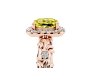 Cushion Cut Leaf Halo Engagement Ring Setting for a Fancy Yellow Lab-Grown Diamond | Bezel Accents | Rose Gold