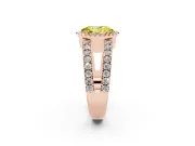 Fancy Yellow Oval Cut Diamond Halo Ring Set in Rose gold with Pavé Split Shank and Prong Setting