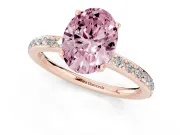 Oval Hidden Halo Engagement Ring Setting for a Fancy Pink Lab-Grown Diamond | Pavé Band | Rose Gold