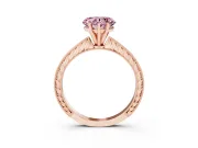 Fancy Pink Heart Cut Diamond Solitaire Milgrain Engraved Band Set in Rose gold with Prong Setting