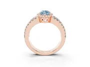 Fancy Blue Marquise Cut Diamond Halo Ring Set in Rose gold with Pavé Split Shank and Prong Setting