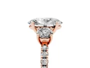 Oval Three Stone Engagement Ring Setting | Pave Shoulders | Rose Gold