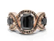 Radiant Cut Three Stone Halo Engagement Ring Setting for a Black Center | Pavé Wave Band | Rose Gold