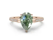 Pear-Shaped Vintage Cathedral Engagement Ring Setting for a Fancy Green Lab-Grown Diamond | Carved Band | Rose Gold