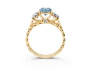 Fancy Blue Oval Cut Diamond Three-Stone Ring Set in Yellow gold with Braided Band