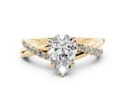 Pear-Shaped Crossover Pave Solitaire Engagement Ring Setting | Twisted Shoulders | Yellow Gold