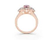 Fancy Pink Emerald Cut Diamond Halo Split Shank Engagement Ring Set in Rose gold with Prong-Held Center Stone