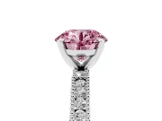 Fancy Pink Round Cut Diamond Solitaire Ring Set in Silver with Slim Pavé Band and Prong Setting