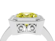 Fancy Yellow Asscher Cut Diamond Halo Ring Set in Platinum with Pavé Band and Milgrain-Edged Prongs