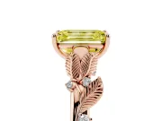 Emerald Cut Leaf Solitaire Engagement Ring Setting for a Fancy Yellow Lab-Grown Diamond | Rose Gold