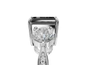 Fancy Black Emerald Cut Lab-Grown Diamond Three-Stone Ring Set in Sterling Silver with Channel-Set Band and Prong Setting
