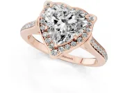 Heart-Shaped Petal Tip Halo Engagement Ring Setting | Single Row Pavé Band | Rose Gold